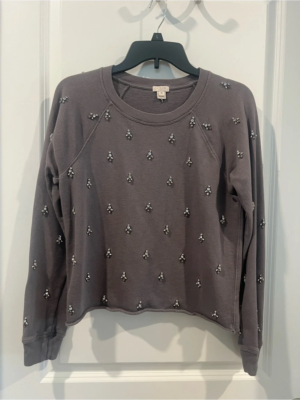J. Crew Charcoal Gray Beaded Crewneck Sweatshirt